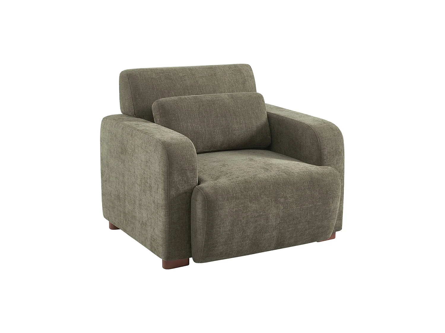 Sillón de tela con patas de madera de hevea verde grisáceo