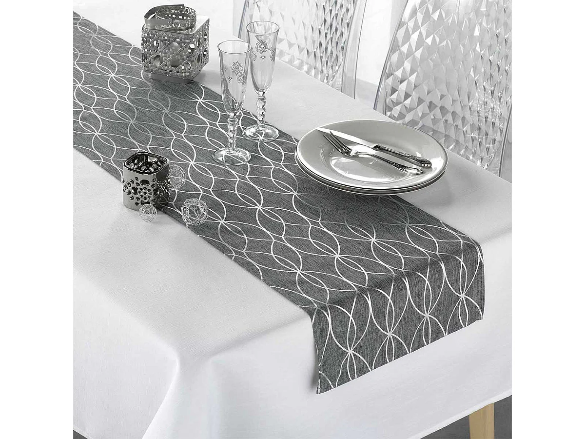 Nappe & Chemin de Table "Elipsa" 140x250cm Gris & Argent