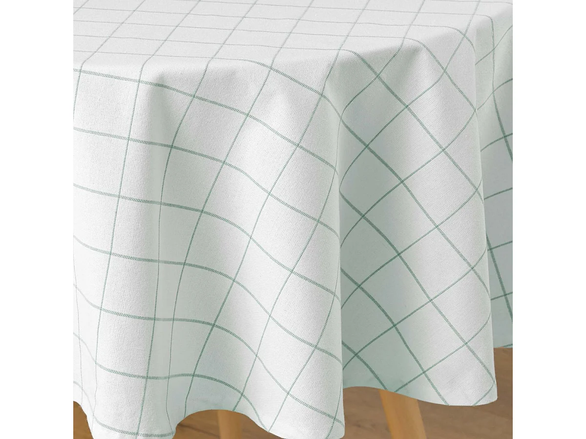 Nappe Ronde Tissée à Carreaux "Axel" 180cm Vert Sauge