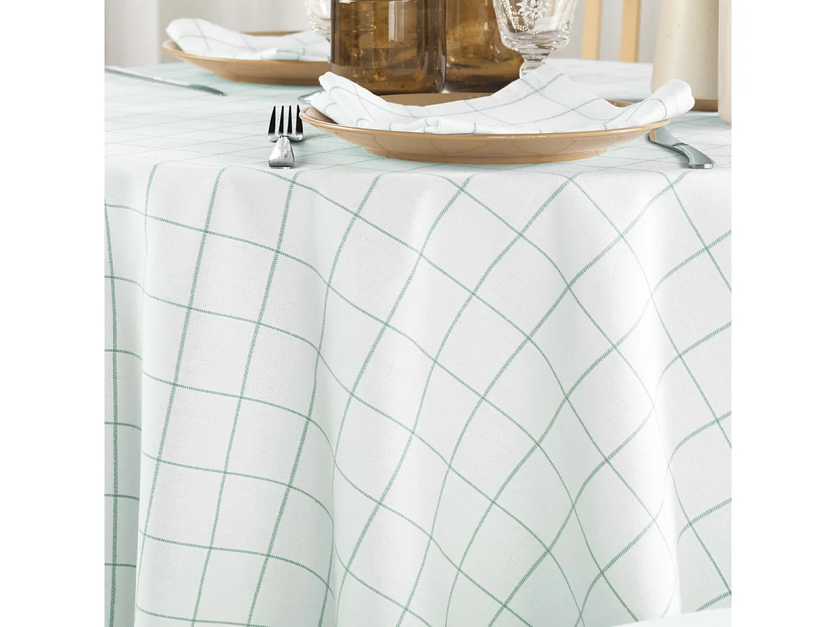 Nappe Ronde Tissée à Carreaux "Axel" 180cm Vert Sauge