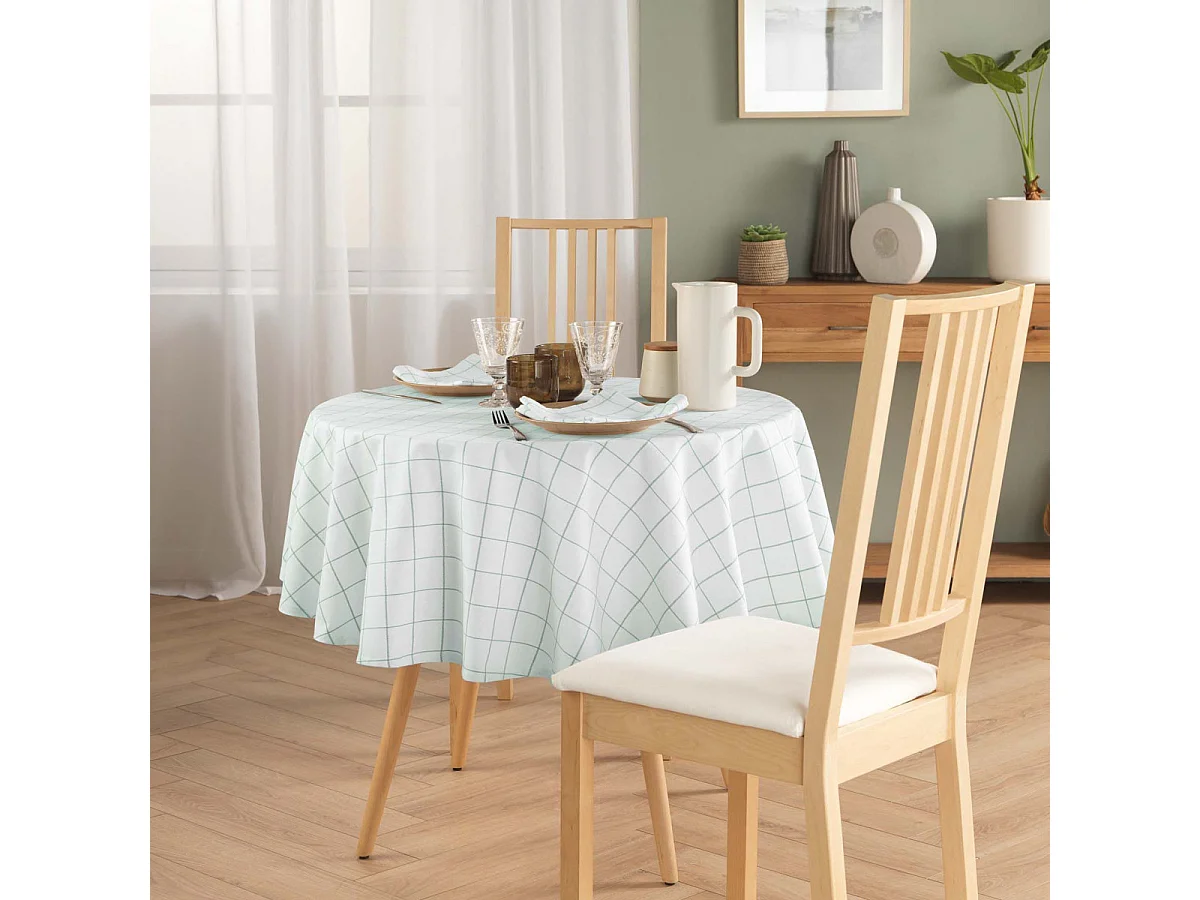 Nappe Ronde Tissée à Carreaux "Axel" 180cm Vert Sauge