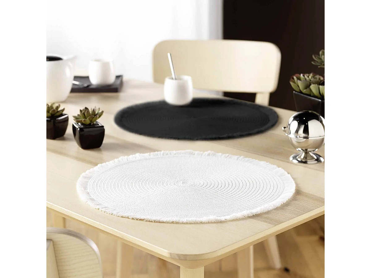 Set de Table Rond avec Franges "Falbala" 38cm Noir