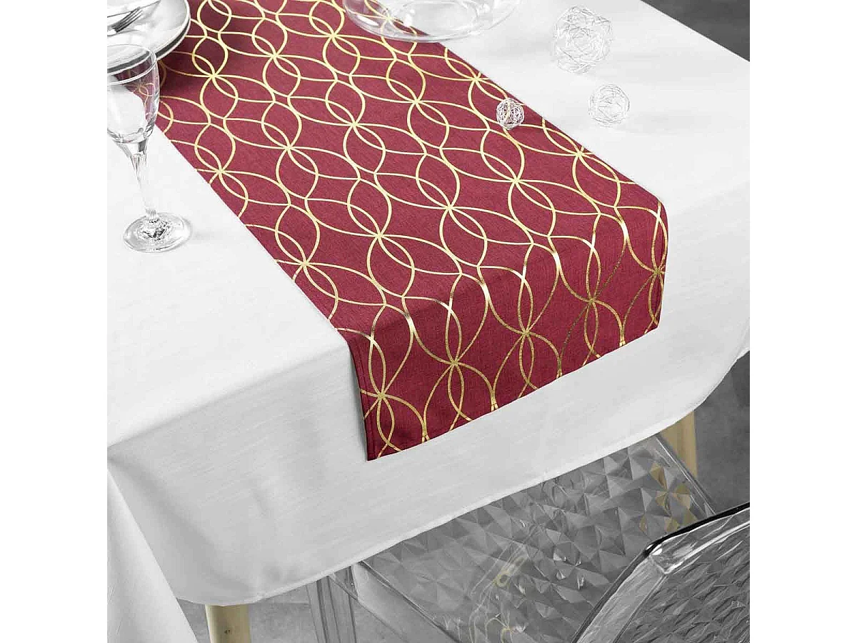Nappe & Chemin de Table "Elipsa" 140x250cm Blanc & Rouge