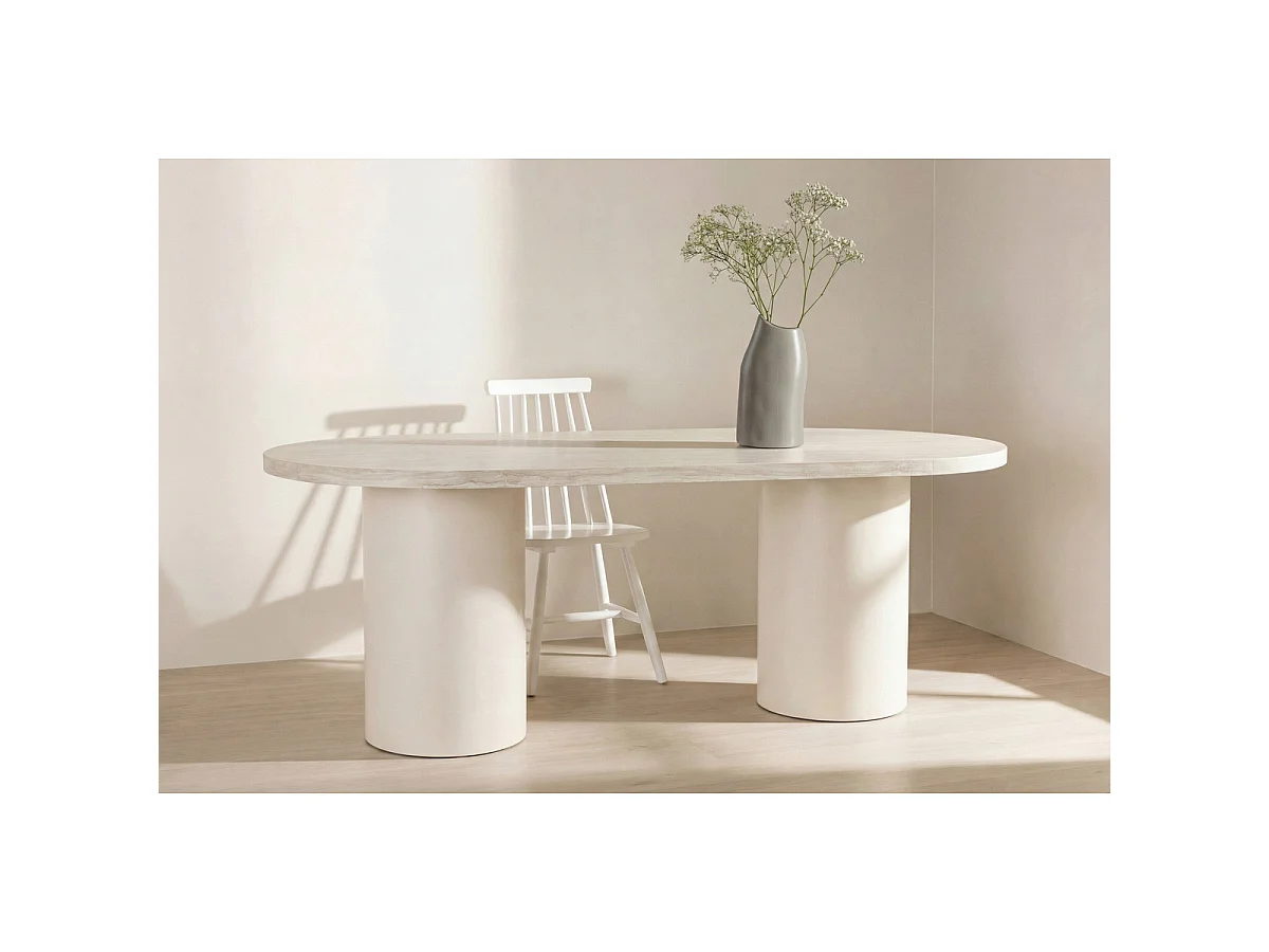 Table à Manger Effet Travertin "Narvik" 200cm Beige