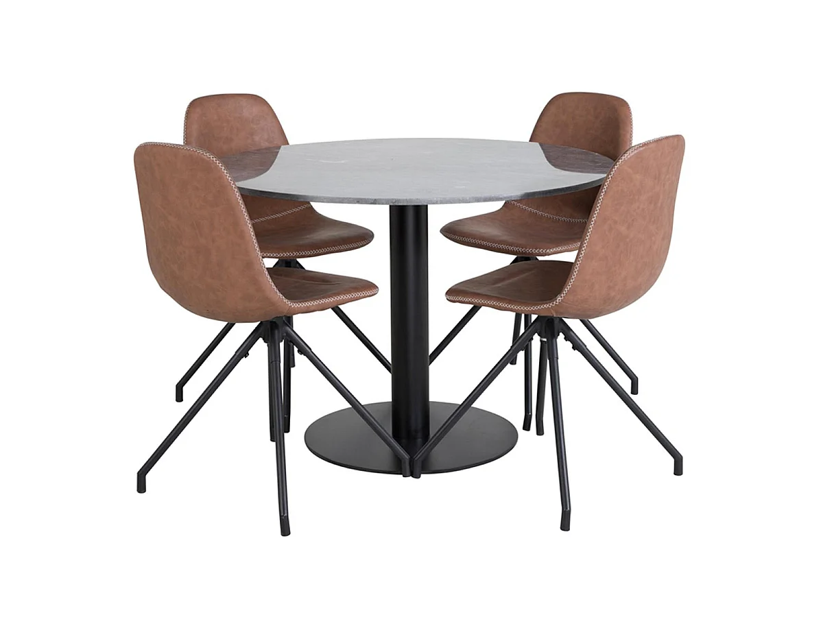 Ensemble Table à Manger & 4 Chaises "Estelle I & Polar I" 106cm Gris Foncé & Marron