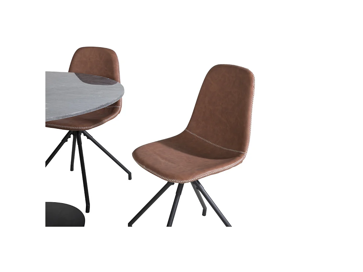Ensemble Table à Manger & 4 Chaises "Estelle I & Polar I" 106cm Gris Foncé & Marron