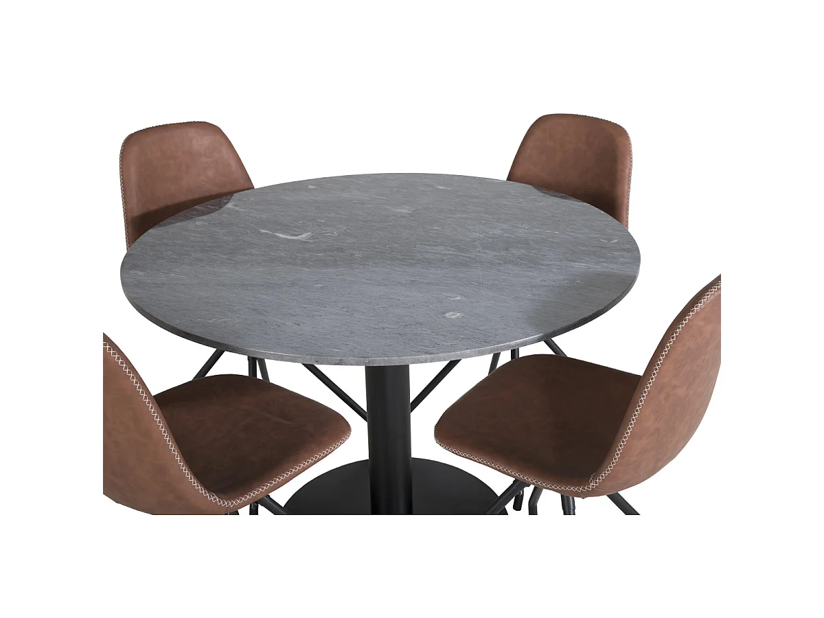 Ensemble Table à Manger & 4 Chaises "Estelle I & Polar I" 106cm Gris Foncé & Marron
