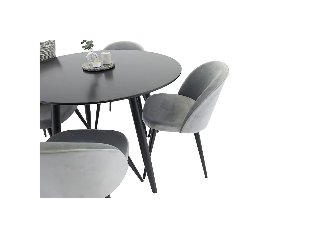 Ensemble Table à Manger & 4 Chaises "Plaza I & Velvet" 100cm Noir & Gris