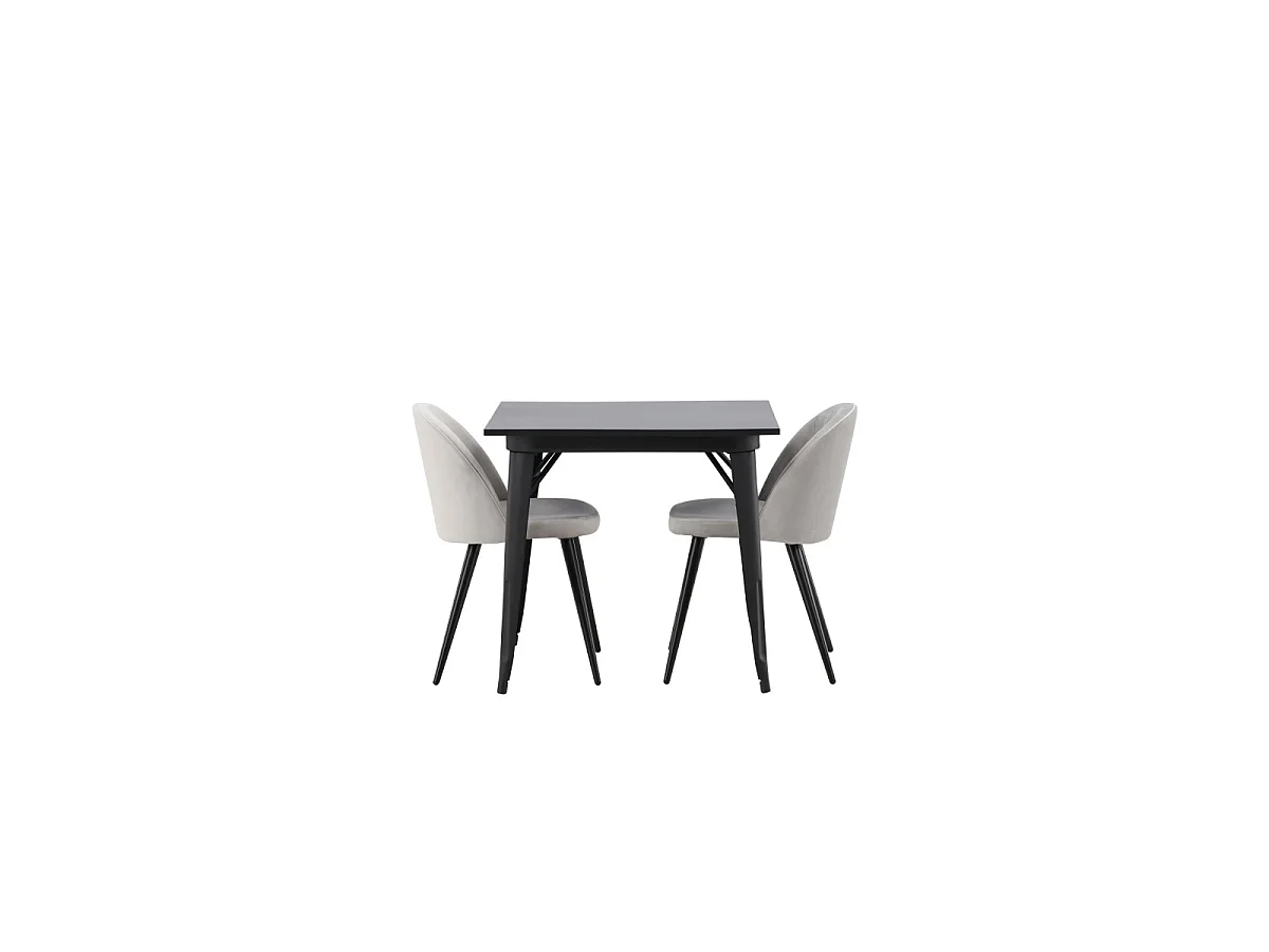 Ensemble Table à Manger & 2 Chaises "Tempe & Velvet" 80cm Noir & Gris