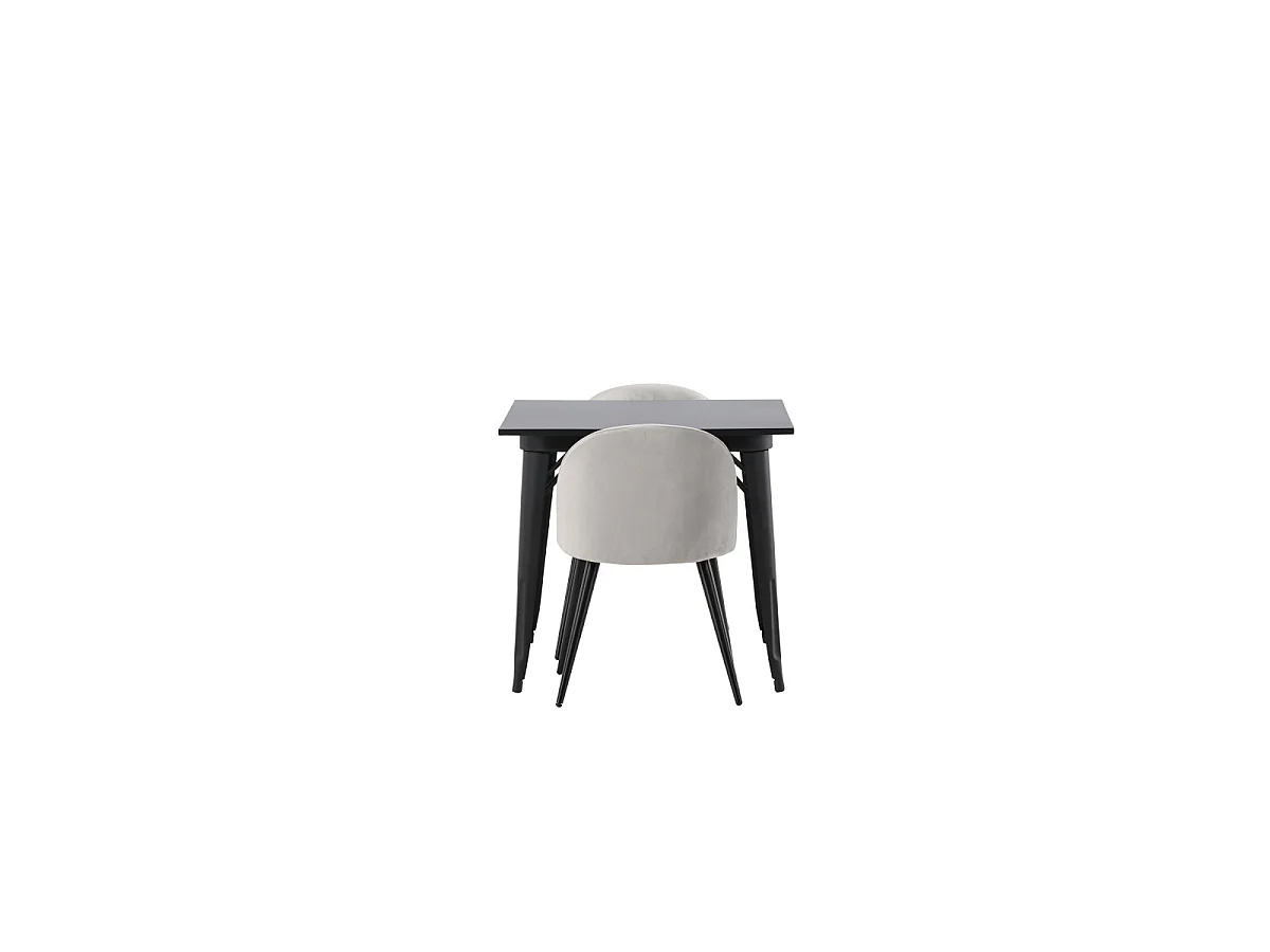Ensemble Table à Manger & 2 Chaises "Tempe & Velvet" 80cm Noir & Gris