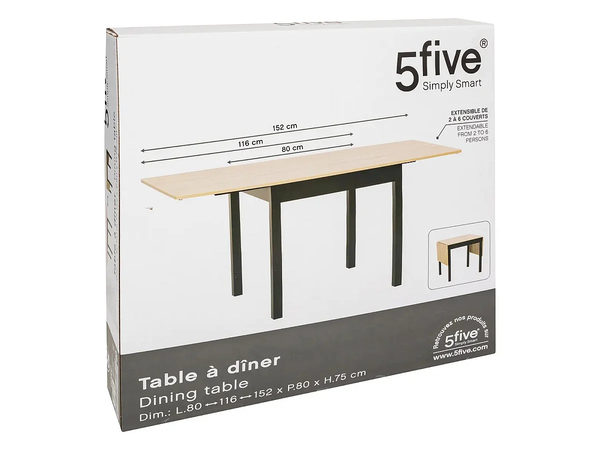 Table à Manger à Rabats "Extensible" 80-152cm Naturel