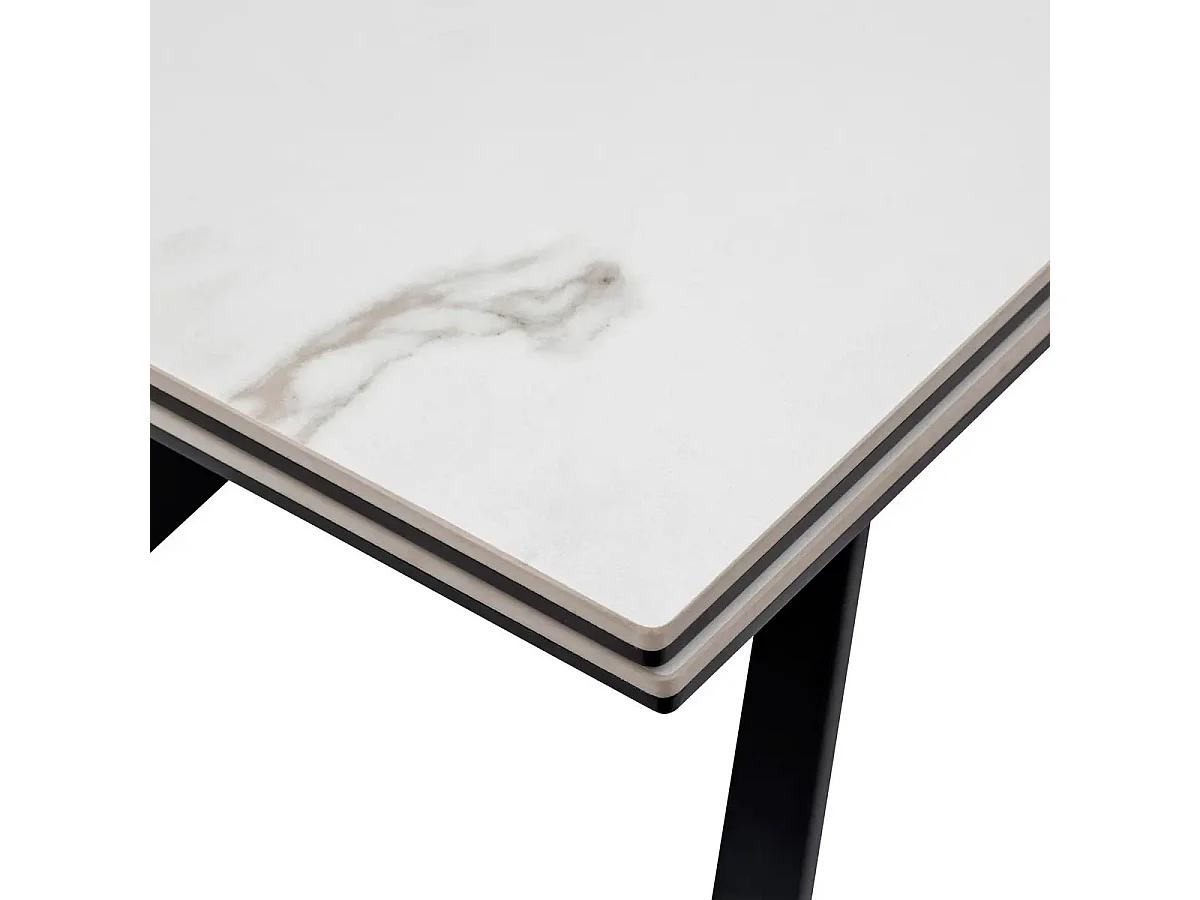 Table à Manger Extensible Effet Marbre "Boot" 160-240cm Blanc