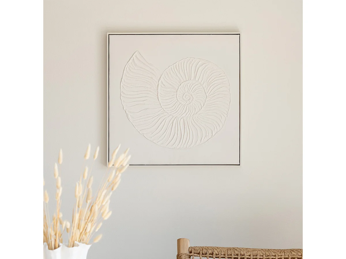 Tableau Peinture Déco "Coquille" 62x62cm Blanc