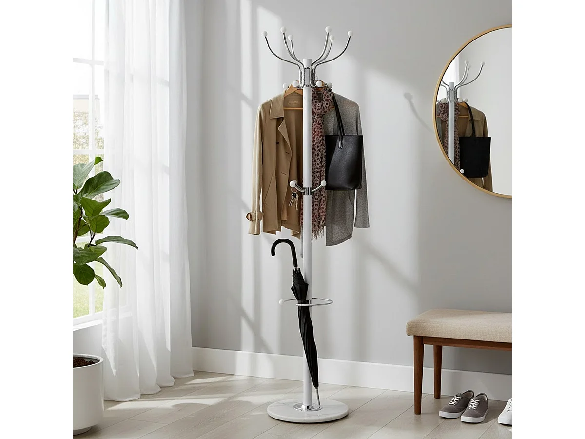 Porte-Manteau Design "Vinty" 176cm Blanc & Chrome