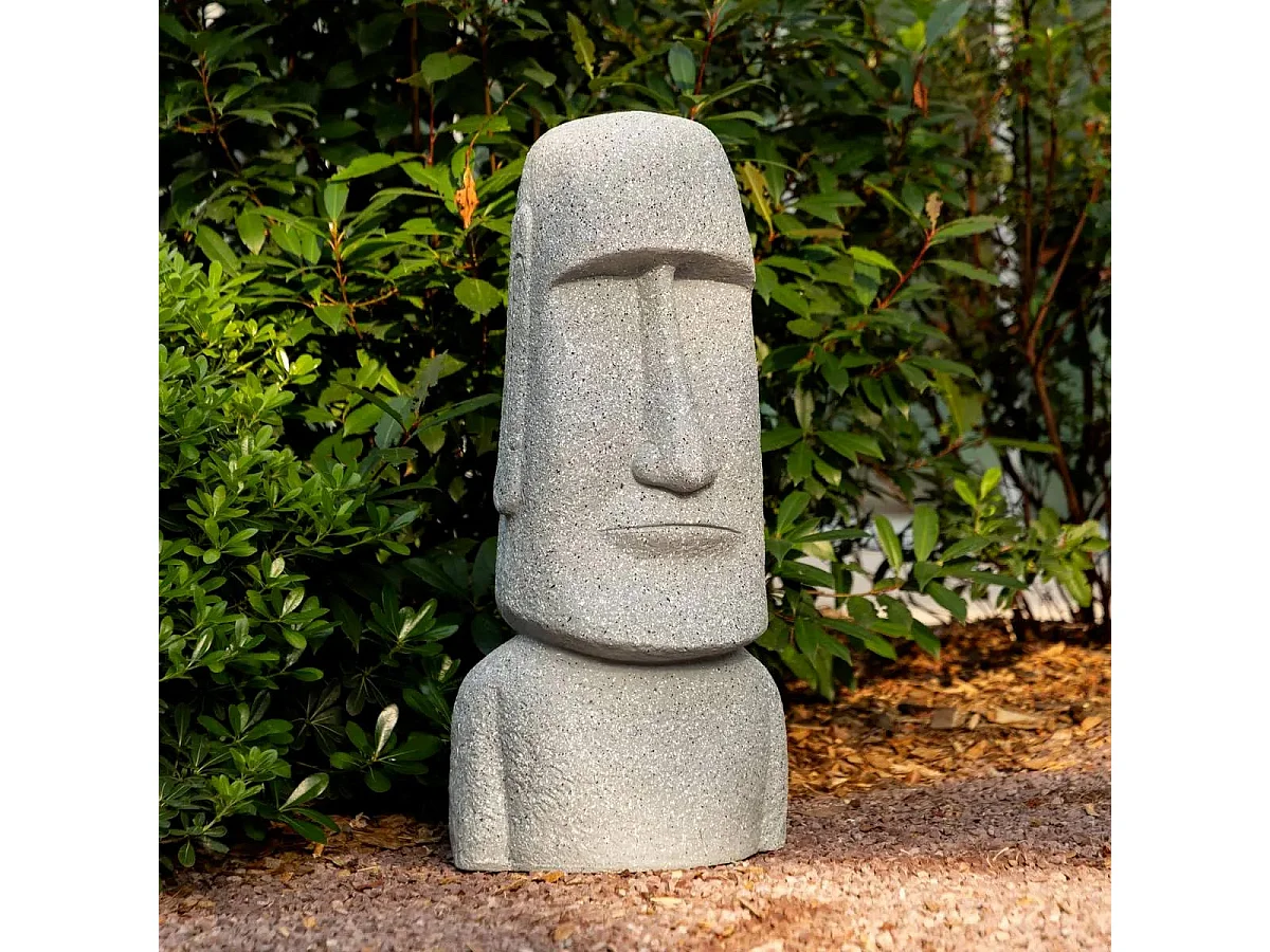 Statue Déco Extérieure "Moaï" 82cm Gris