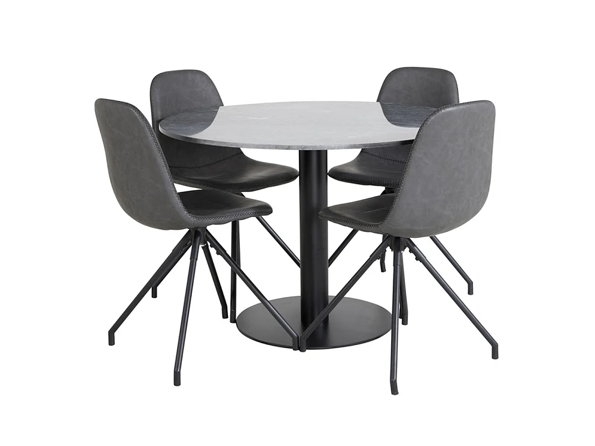 Ensemble Table à Manger & 4 Chaises "Estelle I & Polar I" 106cm Gris Foncé & Noir