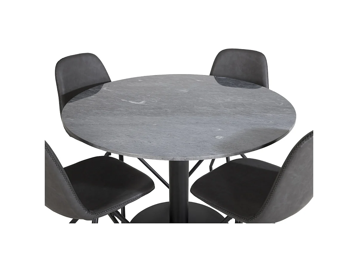 Ensemble Table à Manger & 4 Chaises "Estelle I & Polar I" 106cm Gris Foncé & Noir