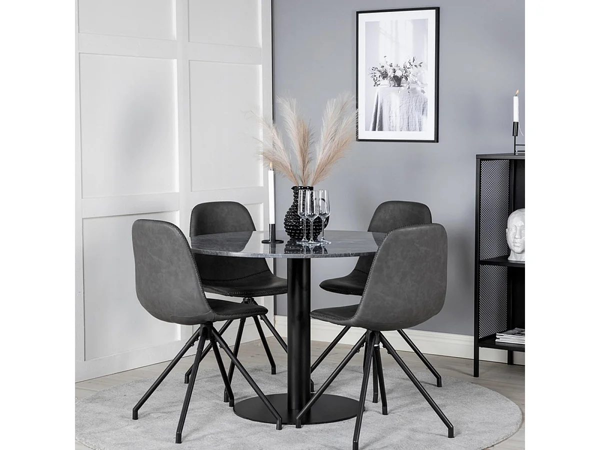 Ensemble Table à Manger & 4 Chaises "Estelle I & Polar I" 106cm Gris Foncé & Noir