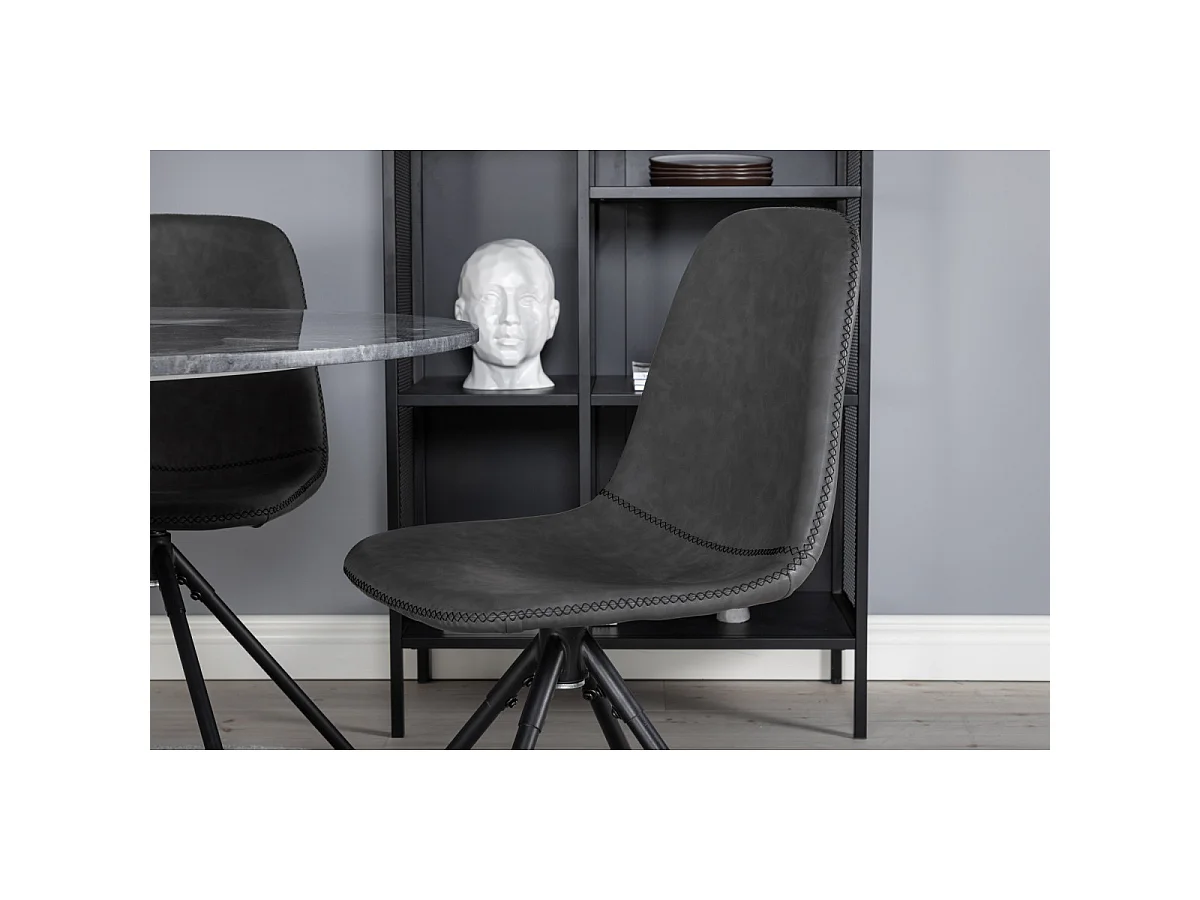 Ensemble Table à Manger & 4 Chaises "Estelle I & Polar I" 106cm Gris Foncé & Noir