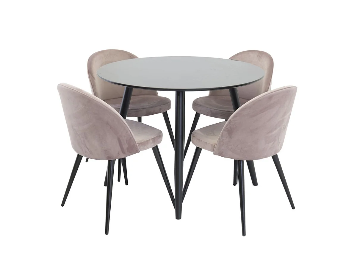 Ensemble Table à Manger & 4 Chaises "Plaza I & Velvet" 100cm Noir & Rose