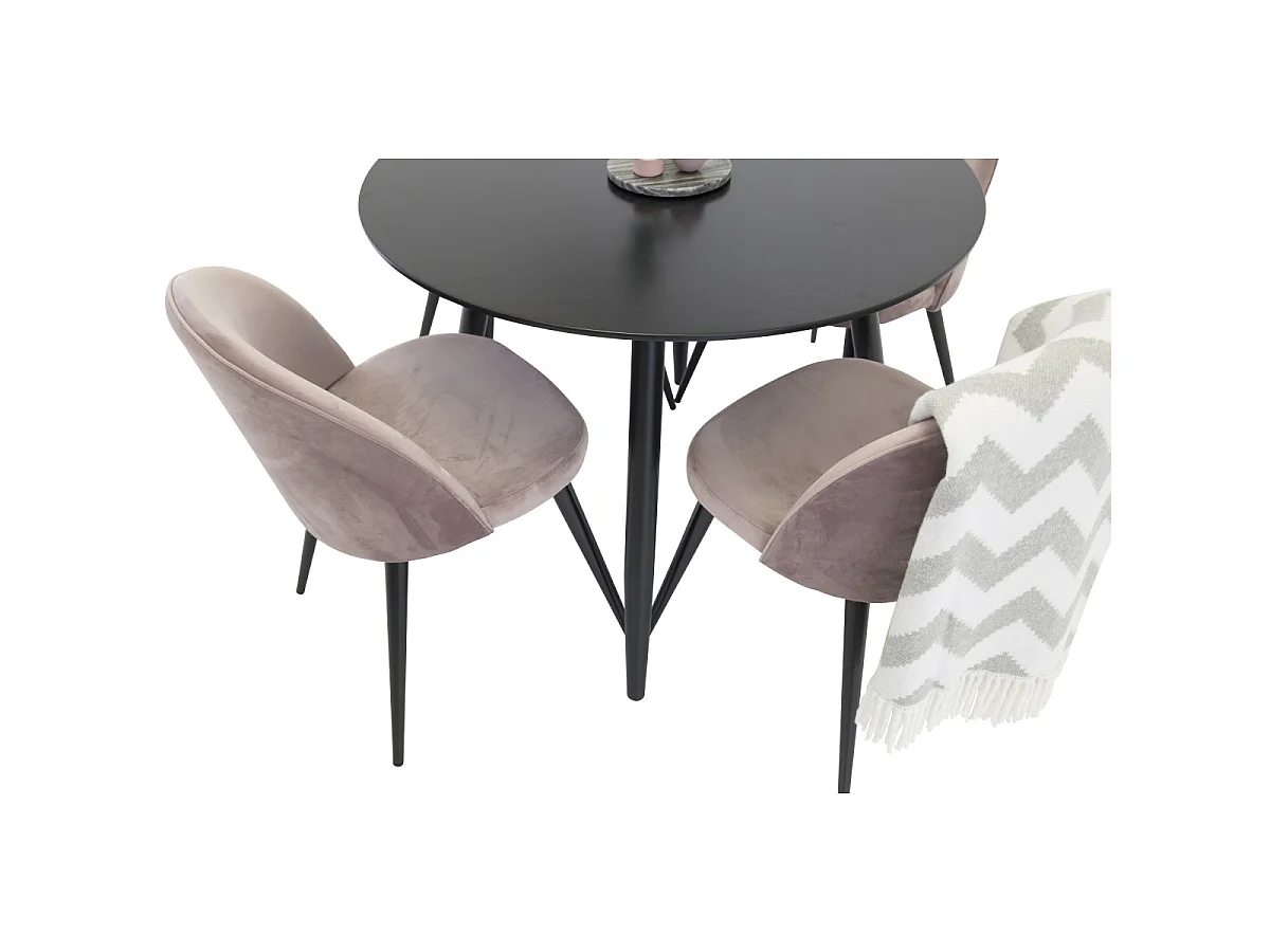Ensemble Table à Manger & 4 Chaises "Plaza I & Velvet" 100cm Noir & Rose