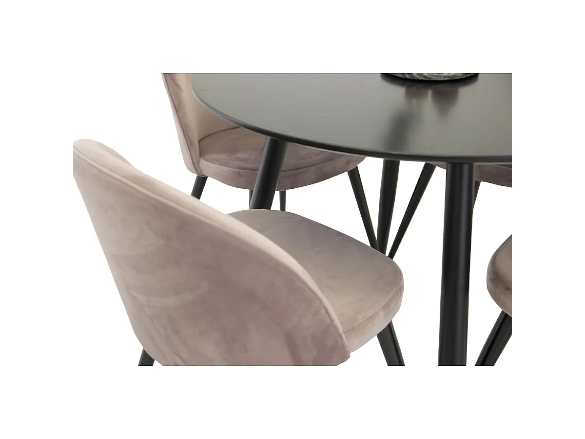 Ensemble Table à Manger & 4 Chaises "Plaza I & Velvet" 100cm Noir & Rose