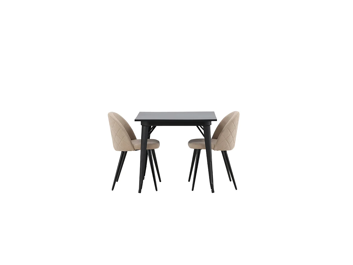 Ensemble Table à Manger & 2 Chaises "Tempe & Velvet" 80cm Noir & Beige