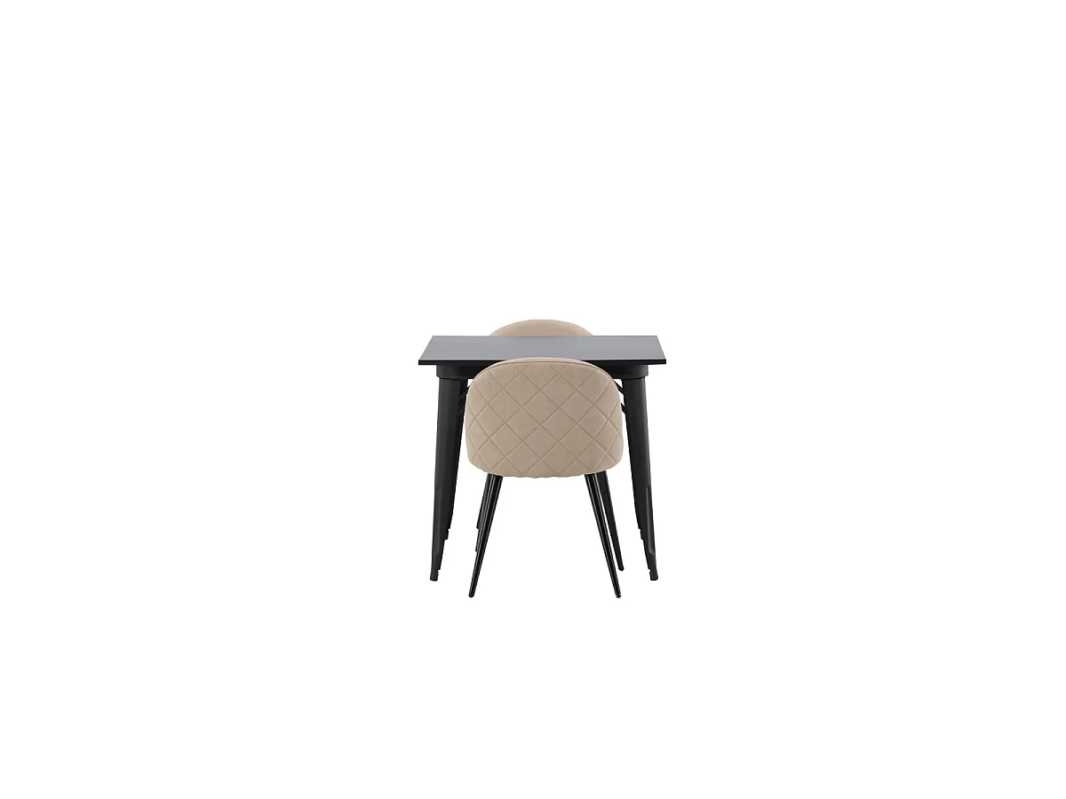 Ensemble Table à Manger & 2 Chaises "Tempe & Velvet" 80cm Noir & Beige