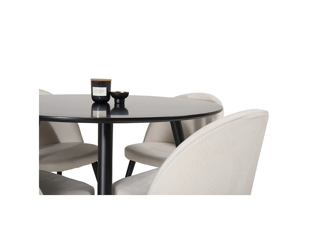 Ensemble Table à Manger & 4 Chaises "Plaza I & Velvet" 100cm Noir & Crème