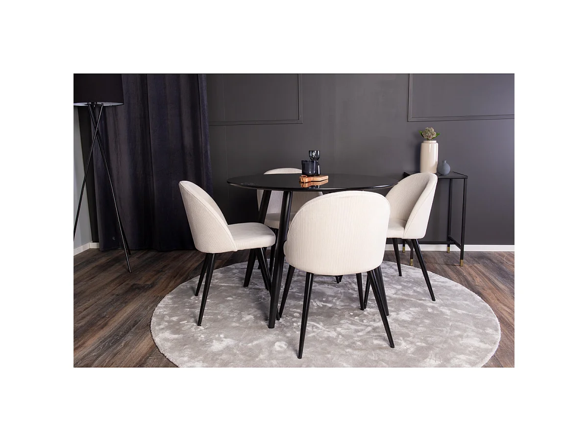 Ensemble Table à Manger & 4 Chaises "Plaza I & Velvet" 100cm Noir & Crème