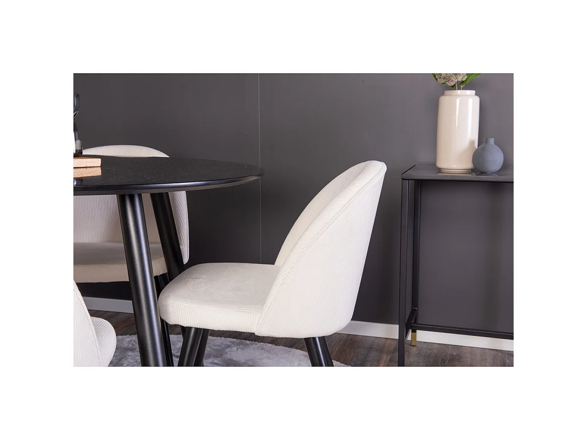 Ensemble Table à Manger & 4 Chaises "Plaza I & Velvet" 100cm Noir & Crème