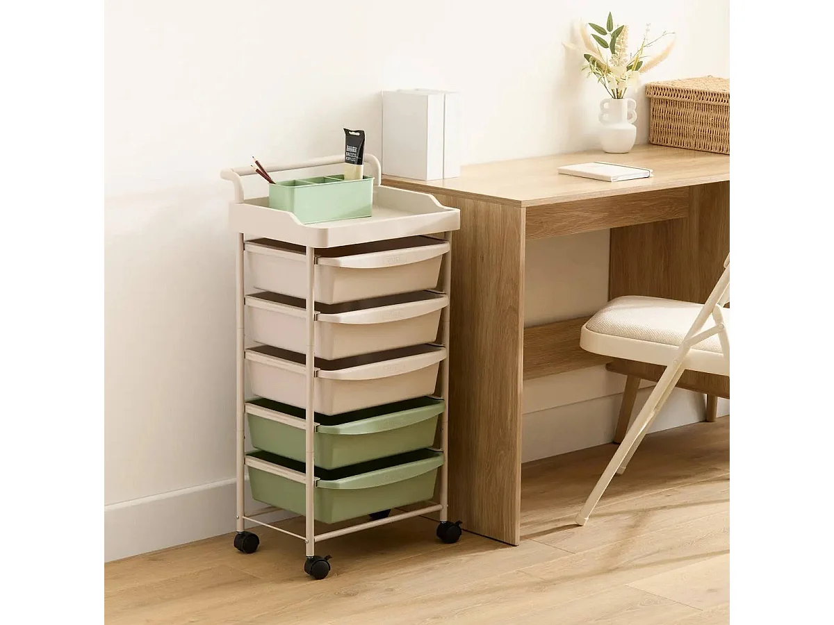 Tour de Rangement 5 Tiroirs "Deskolor" 82cm Beige