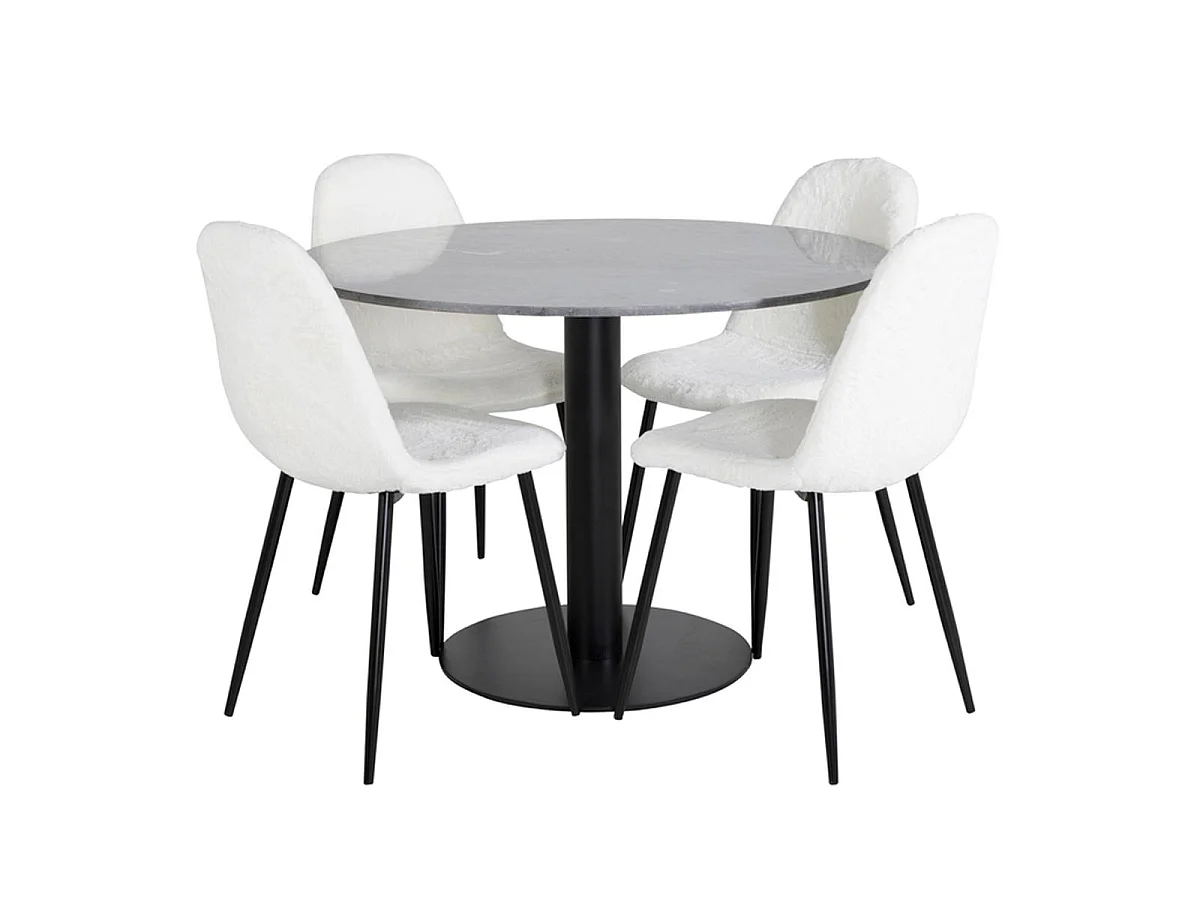 Ensemble Table à Manger & 4 Chaises "Estelle I & Polar I" 106cm Gris Foncé