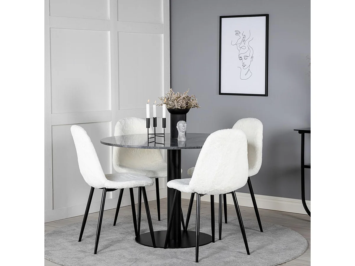Ensemble Table à Manger & 4 Chaises "Estelle I & Polar I" 106cm Gris Foncé