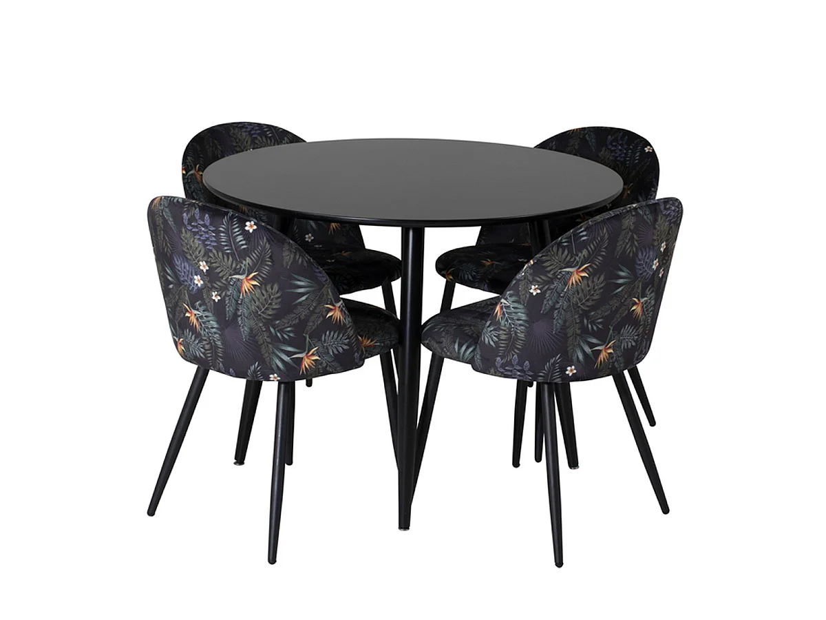 Ensemble Table à Manger & 4 Chaises "Plaza I & Velvet" 100cm Noir & Multicolore