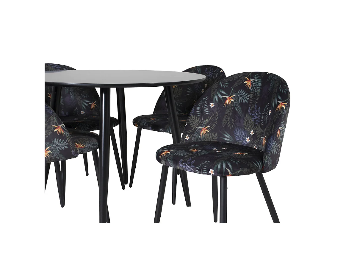 Ensemble Table à Manger & 4 Chaises "Plaza I & Velvet" 100cm Noir & Multicolore