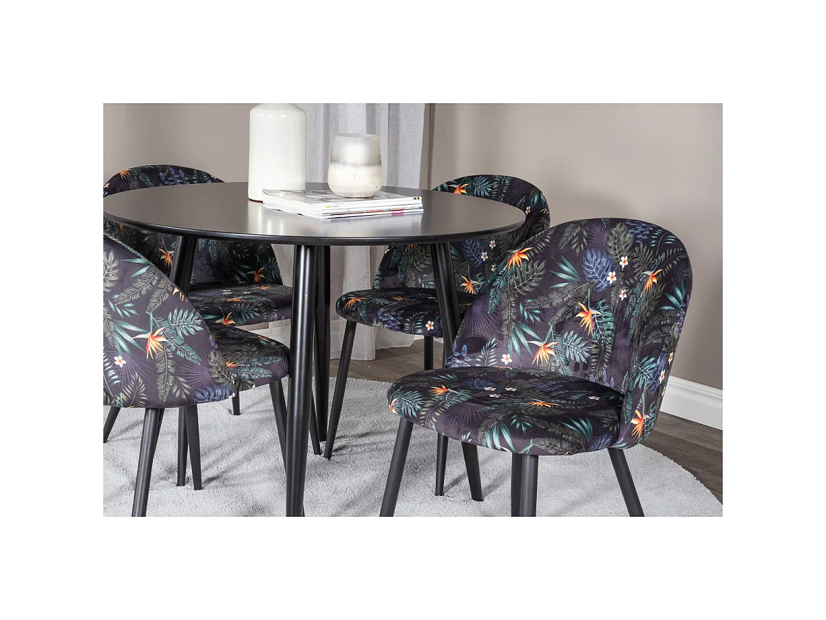Ensemble Table à Manger & 4 Chaises "Plaza I & Velvet" 100cm Noir & Multicolore