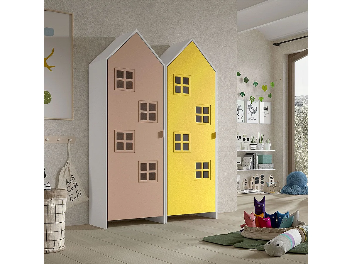 Pack - 2 Armoires Enfant "Casami Bruges" 171cm Rose & Jaune