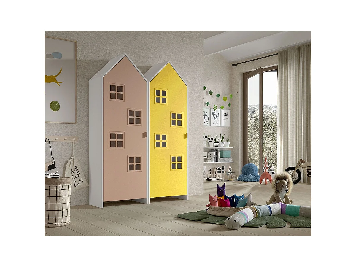 Pack - 2 Armoires Enfant "Casami Bruges" 171cm Rose & Jaune