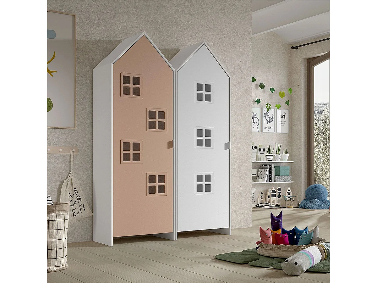 Pack - 2 Armoires Enfant "Casami Bruges" 171cm Rose & Blanc