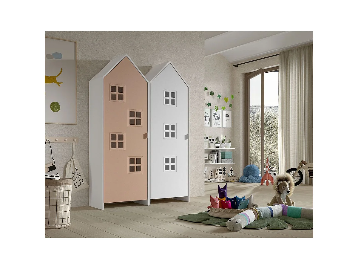 Pack - 2 Armoires Enfant "Casami Bruges" 171cm Rose & Blanc