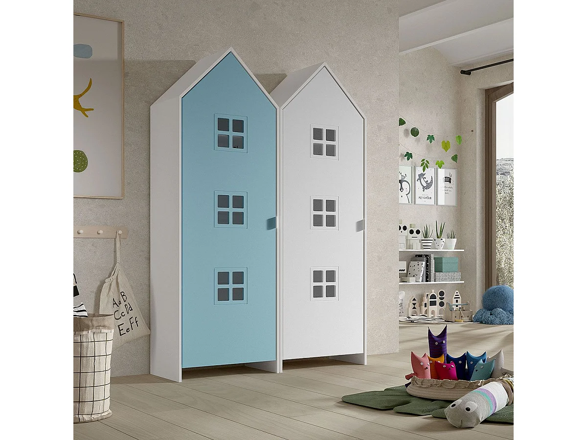 Pack - 2 Armoires Enfant "Casami Bruges" 171cm Bleu & Blanc