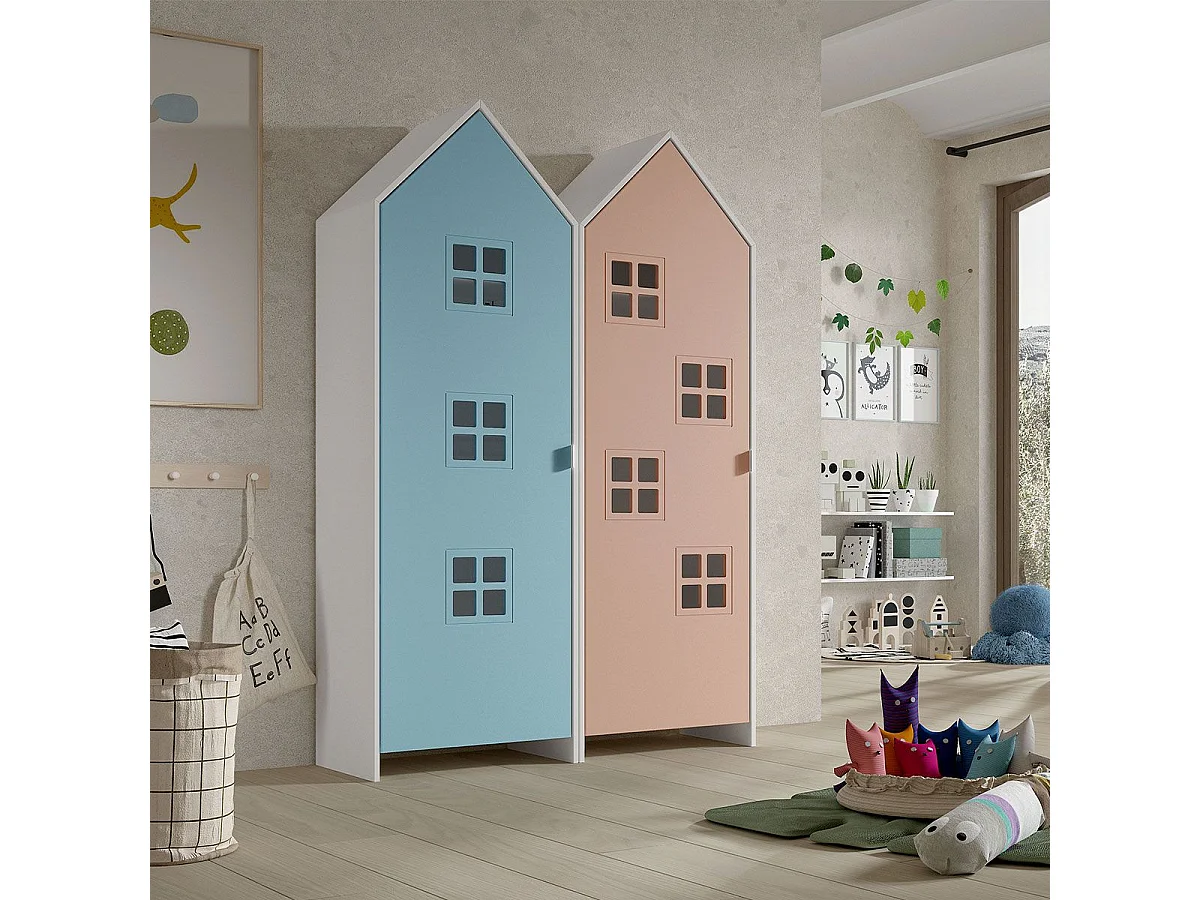 Pack - 2 Armoires Enfant "Casami Bruges" 171cm Bleu & Rose