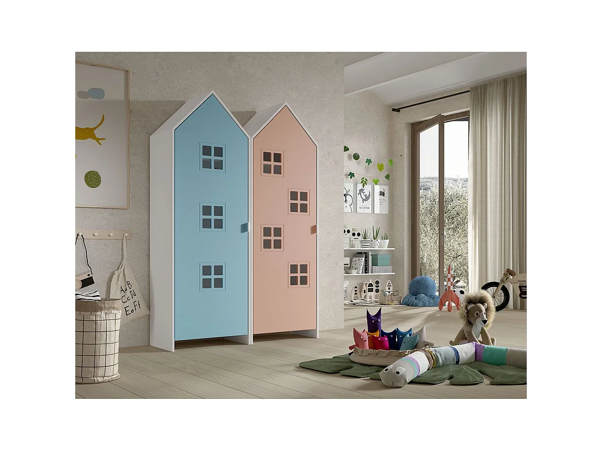 Pack - 2 Armoires Enfant "Casami Bruges" 171cm Bleu & Rose