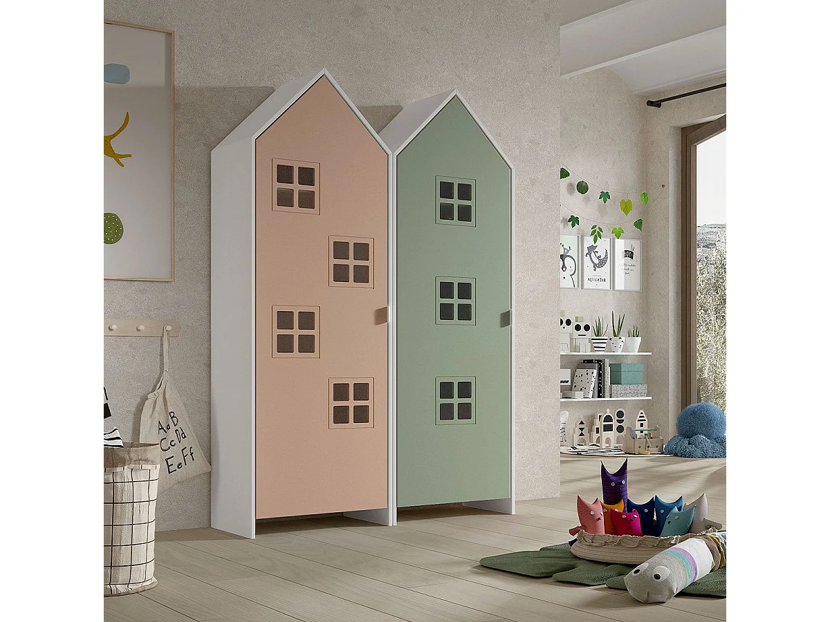 Pack - 2 Armoires Enfant "Casami Bruges" 171cm Rose & Vert