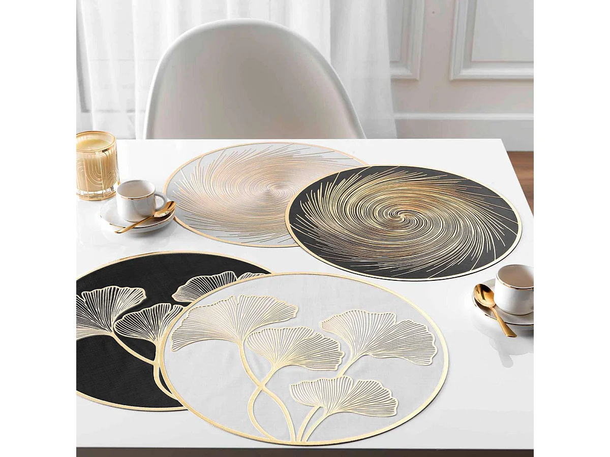 Set de Table Métallisé "Spirale" 38cm Blanc & Or