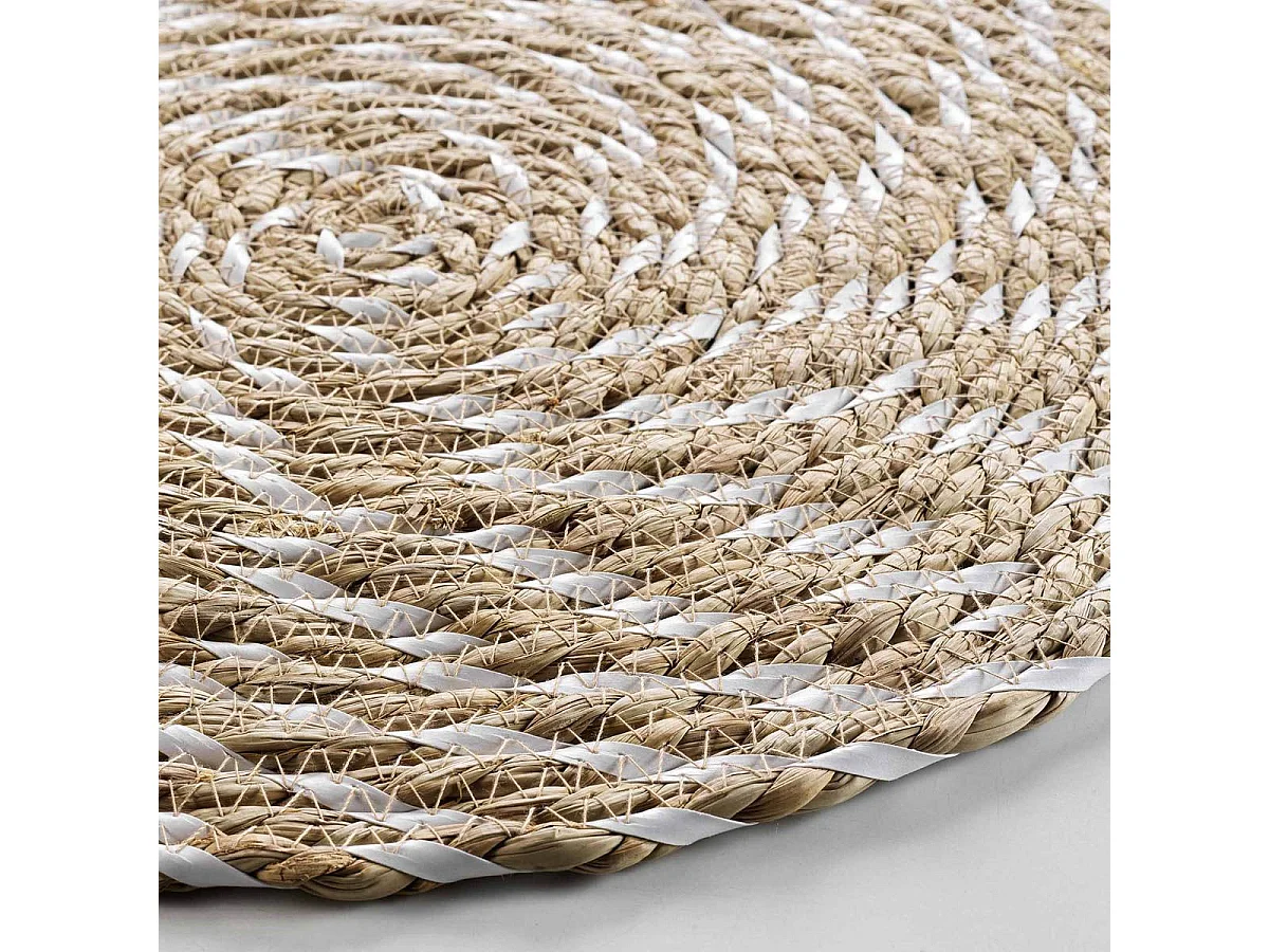 Set de Table Rond en Paille "Nala" 38cm Naturel & Blanc