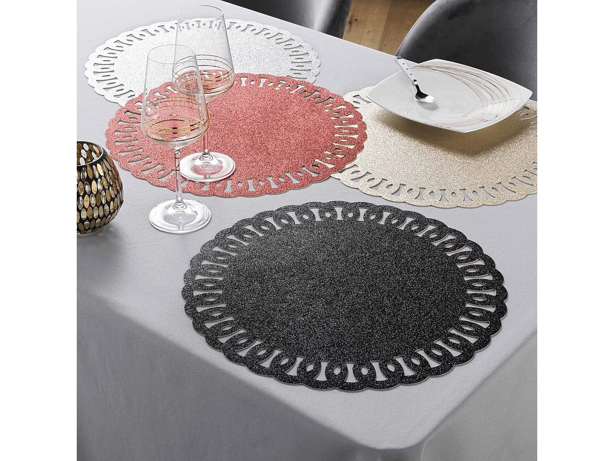 Set de Table Rond à Paillettes "Guirlande" 38cm Or