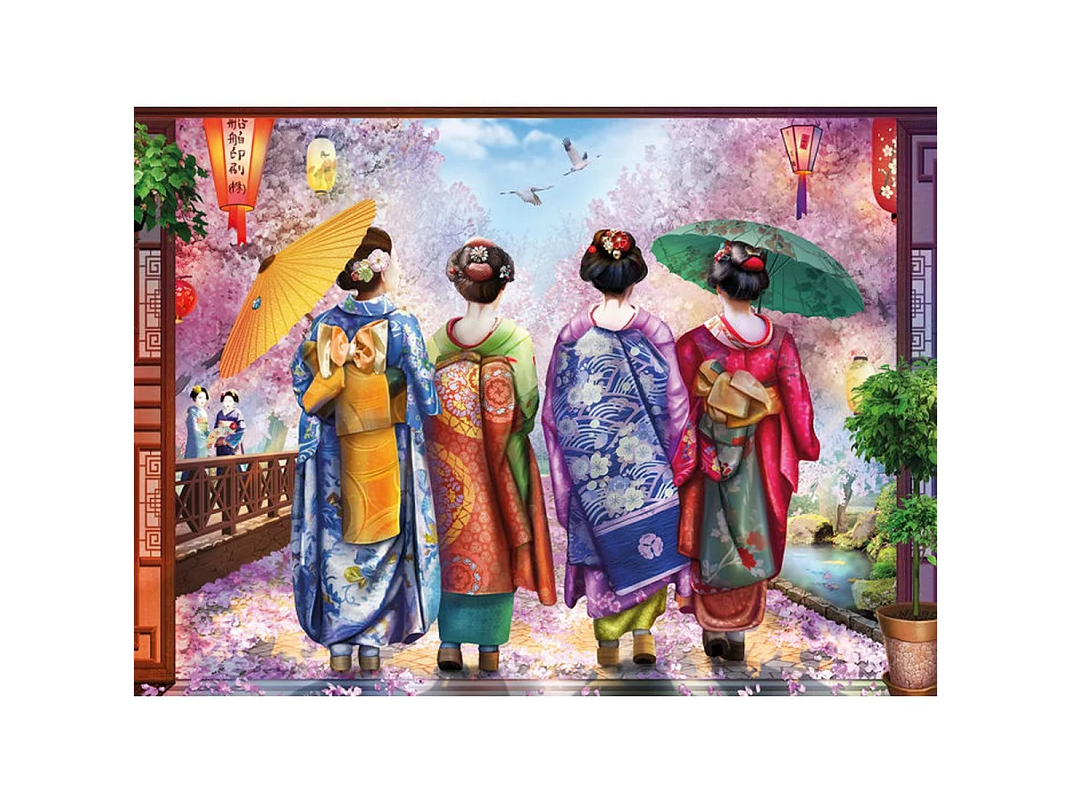 Ravensburger Puzzle 500 pièces - Promenade Fleurie (Scène de kimonos sous les fleurs de cerisier)
