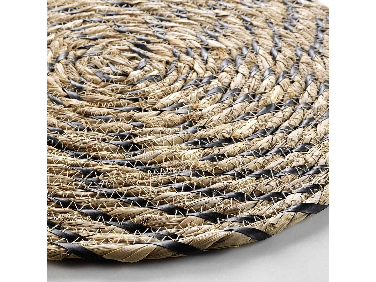 Set de Table Rond en Paille "Nala" 38cm Naturel & Noir